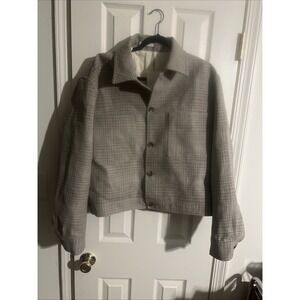 Zara Womens Cropped Plaid Blazer Jacket Size Large Tan Ecru NWT